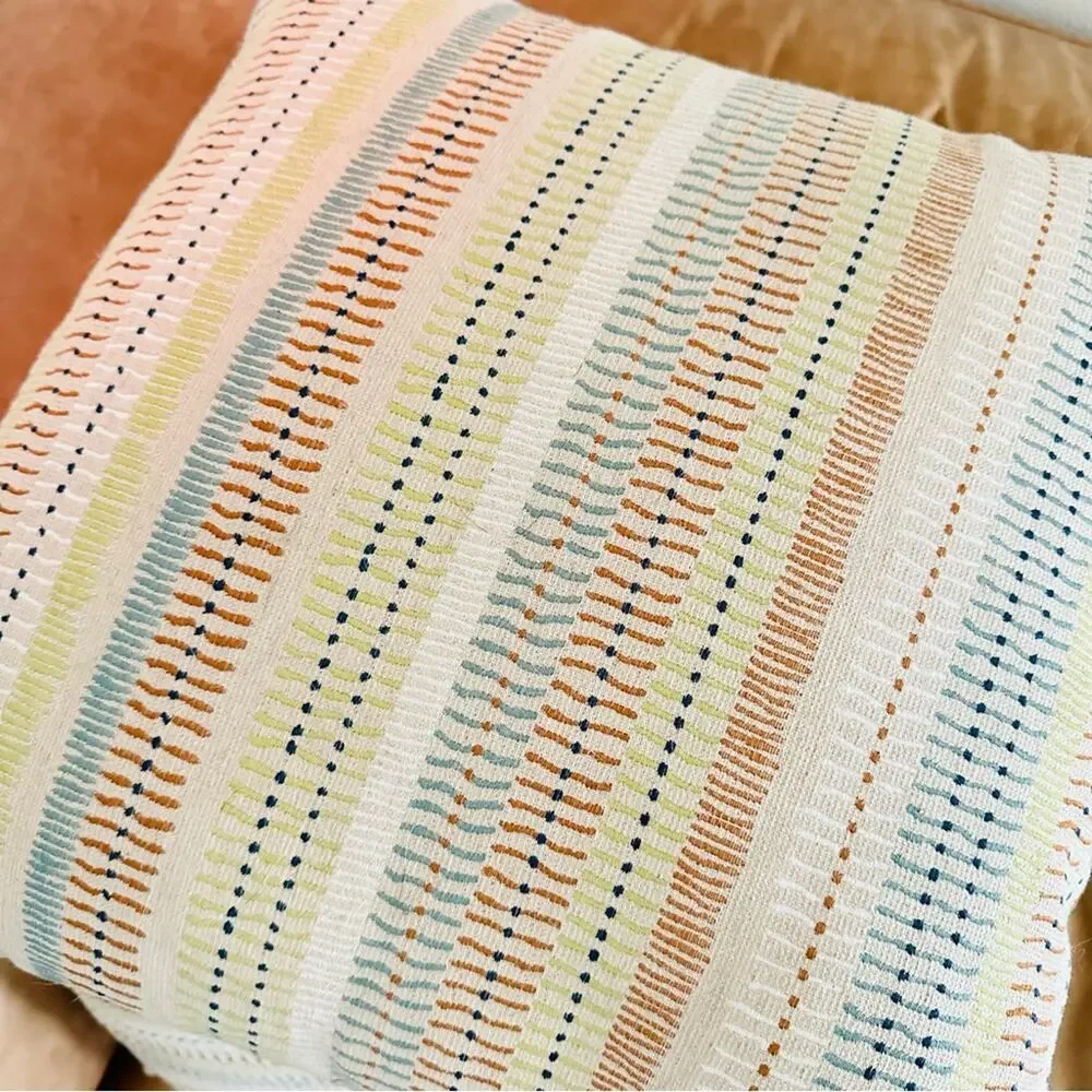 4 TARGET Cream Tan Beige Striped Blue Orange Textured Pillow Case 19